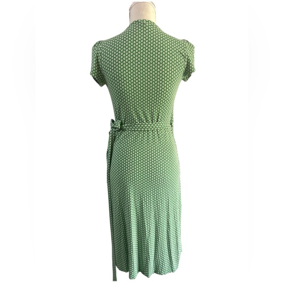 Boden Green and White Puff Sleeve Wrap  Dress - Picture 6 of 11